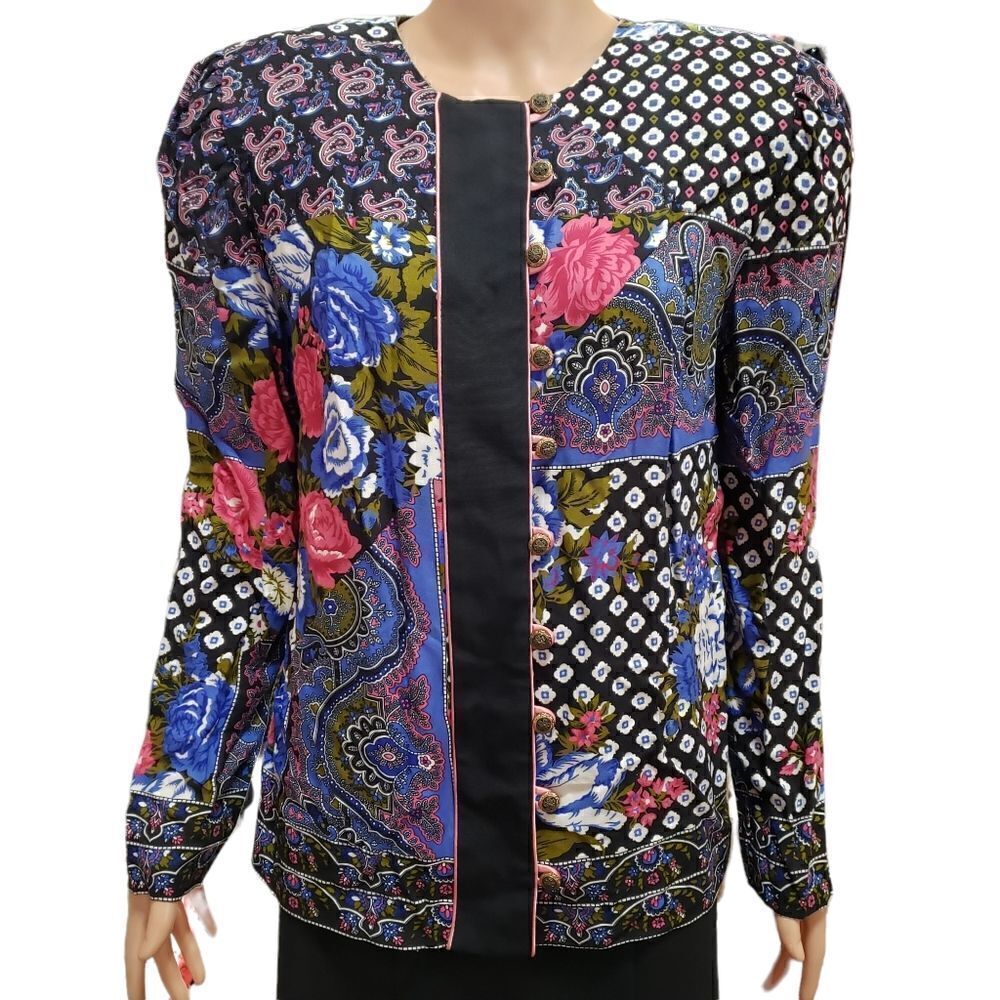Lady Carol of New York Vintage Multiprint Double-Breasted Blouse Size 18